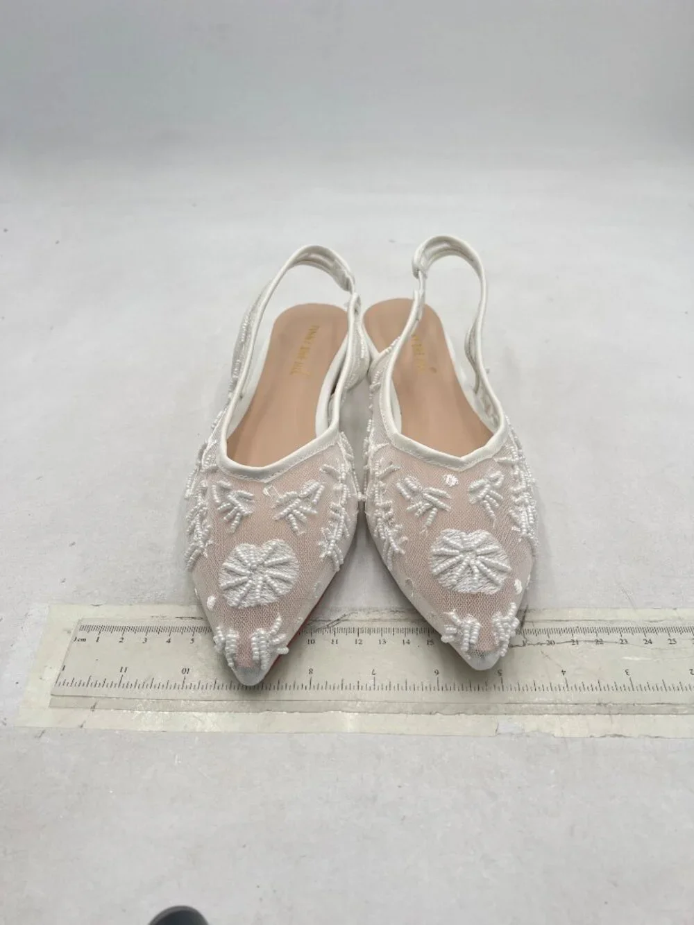 White Women Elegant Pointed Toe Embroidered Mesh Slingback Ballet Flats Shoes